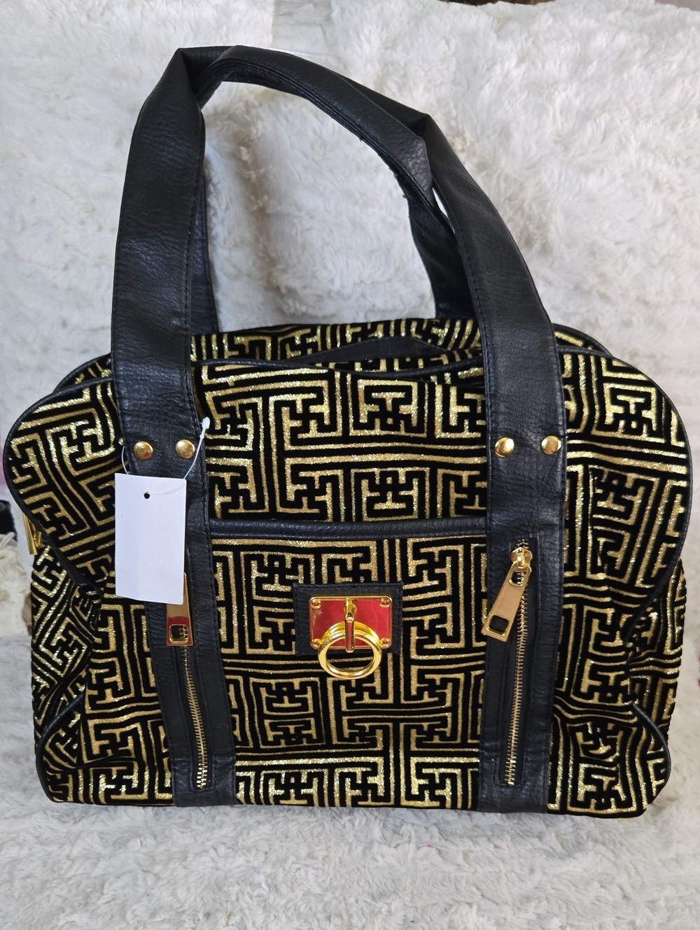 Black and Gold Geometric Tote Bag NWT